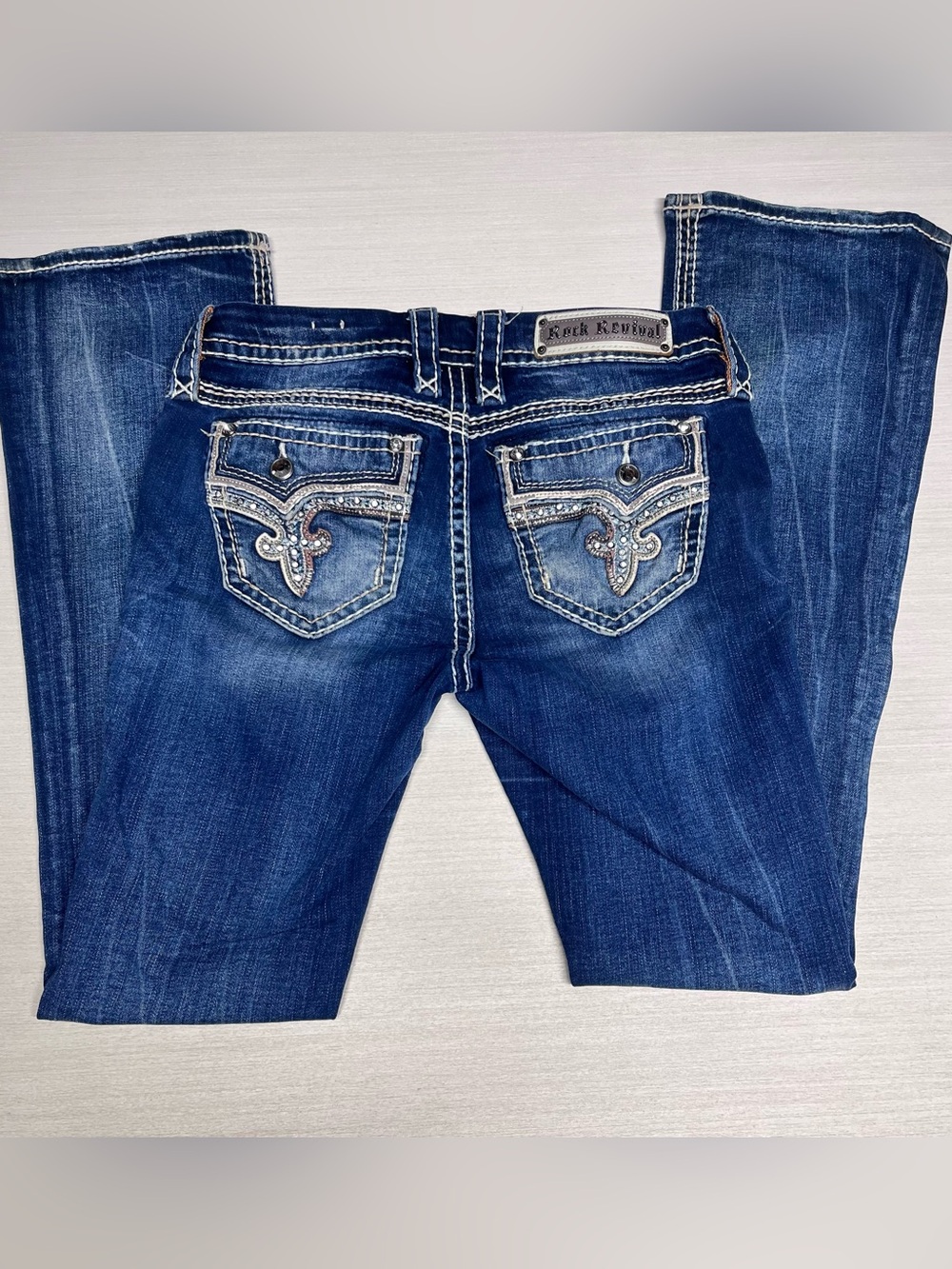 Rock Revival Vintage Y2K Dark Wash Studded Betty Boot Cut Jeans